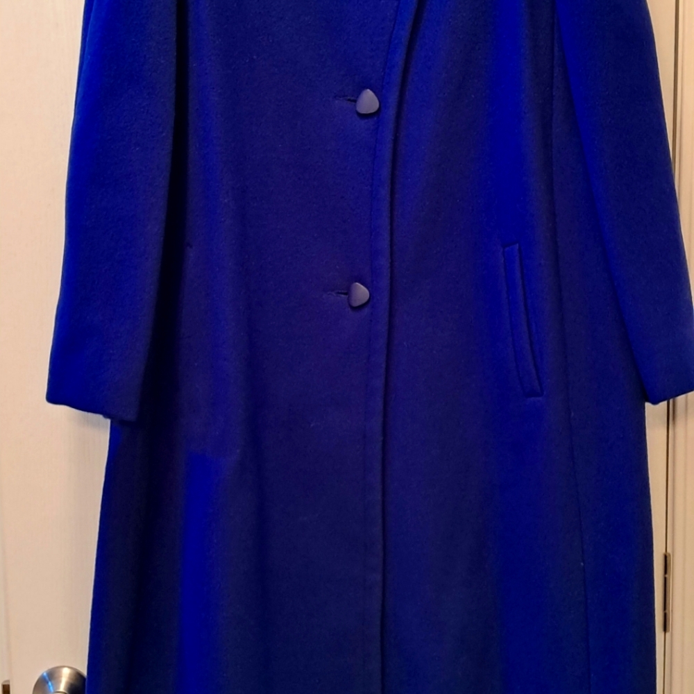 Beautiful royal blue long winter coat. Fully lined, wool blend. Gently worn.